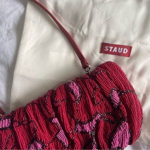 STAUD beaded bean ruched bag